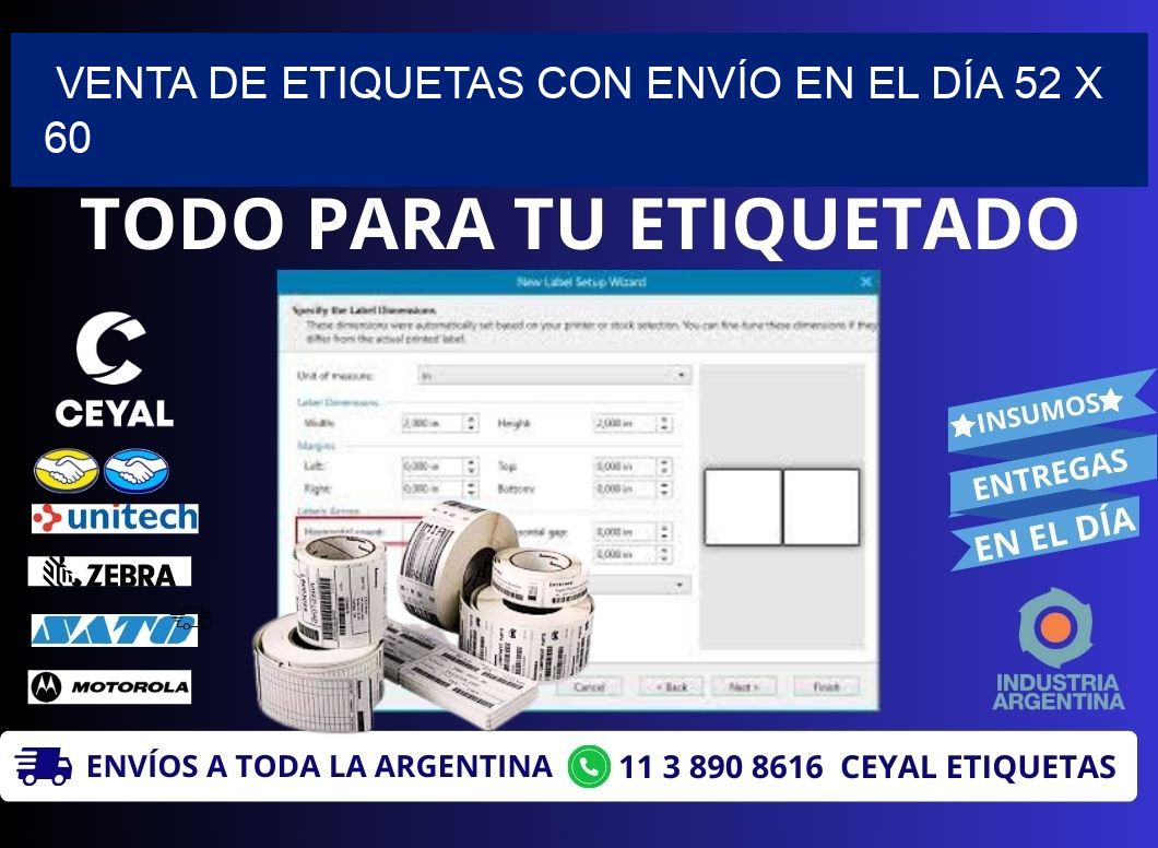 VENTA DE ETIQUETAS CON ENVÍO EN EL DÍA 52 x 60