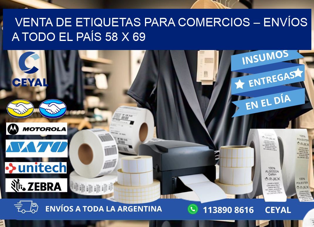 VENTA DE ETIQUETAS PARA COMERCIOS – ENVÍOS A TODO EL PAÍS 58 x 69