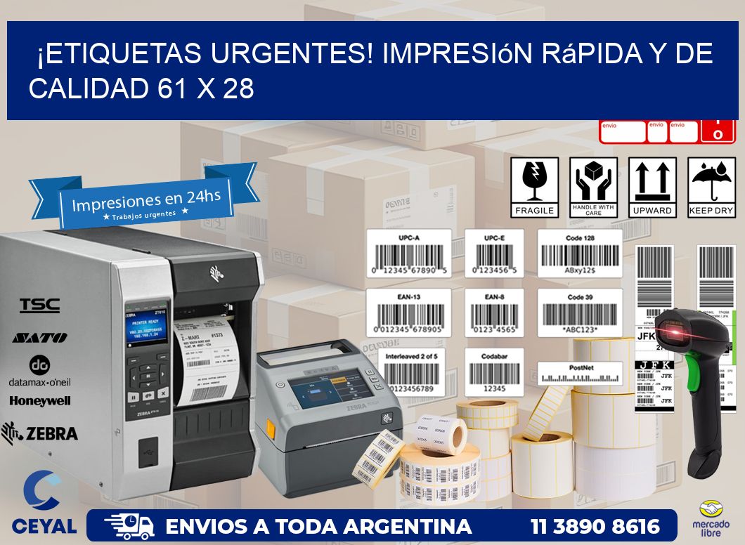 ¡Etiquetas Urgentes! Impresión Rápida y de Calidad 61 x 28