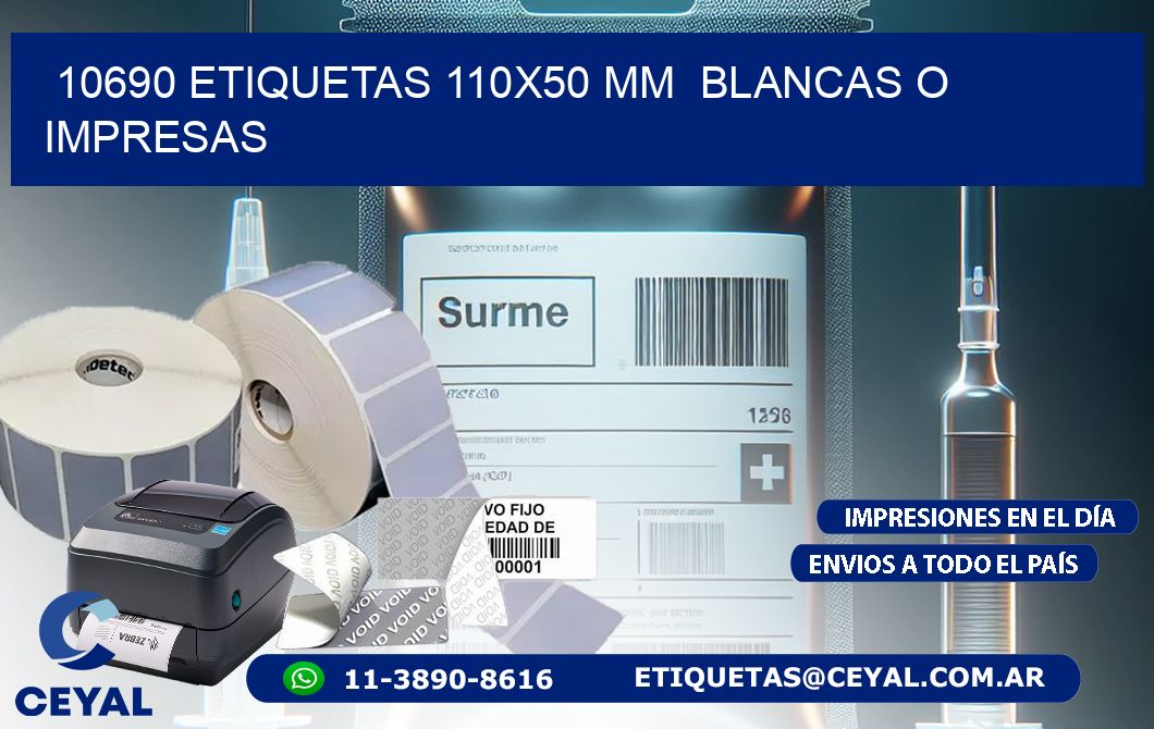 10690 ETIQUETAS 110x50 mm  BLANCAS O IMPRESAS