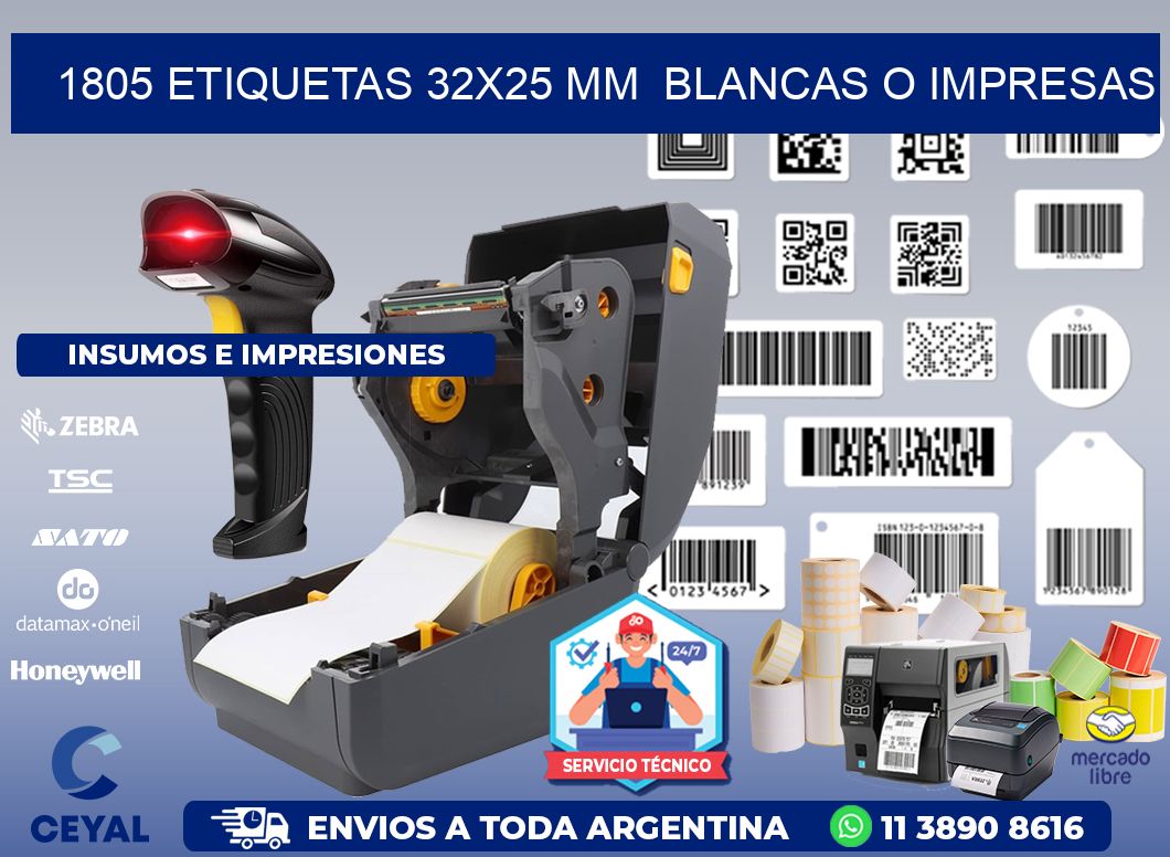 1805 ETIQUETAS 32x25 mm  BLANCAS O IMPRESAS