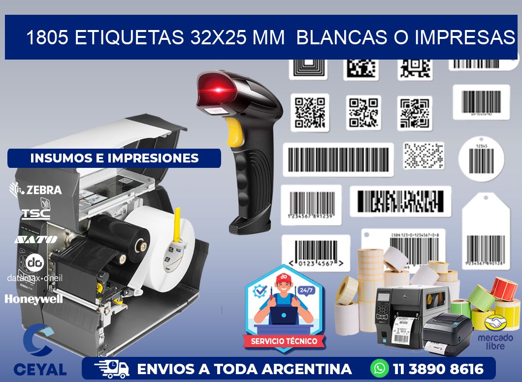 1805 ETIQUETAS 32x25 mm  BLANCAS O IMPRESAS