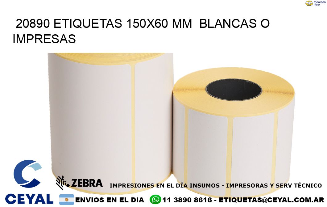 20890 ETIQUETAS 150x60 mm  BLANCAS O IMPRESAS