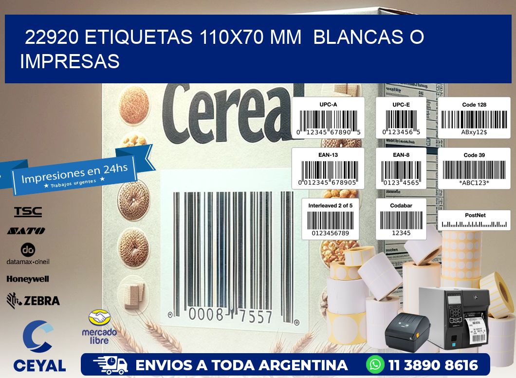 22920 ETIQUETAS 110x70 mm BLANCAS O IMPRESAS