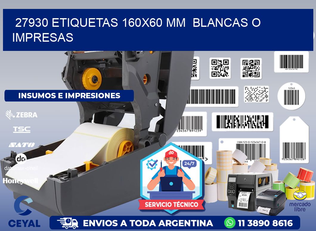 27930 ETIQUETAS 160x60 mm BLANCAS O IMPRESAS