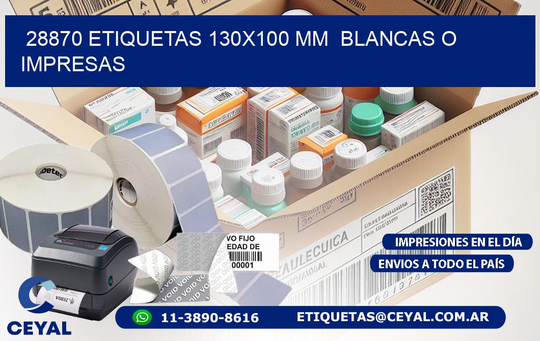 28870 ETIQUETAS 130x100 mm BLANCAS O IMPRESAS