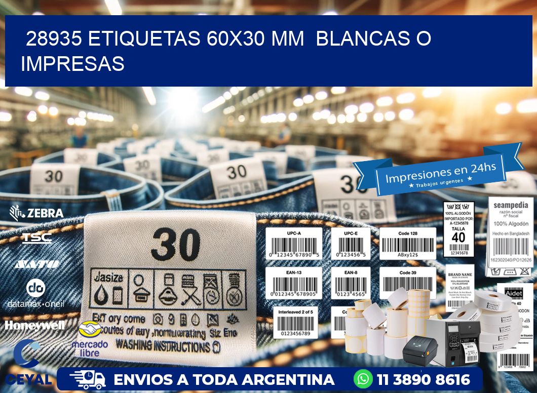 28935 ETIQUETAS 60x30 mm  BLANCAS O IMPRESAS