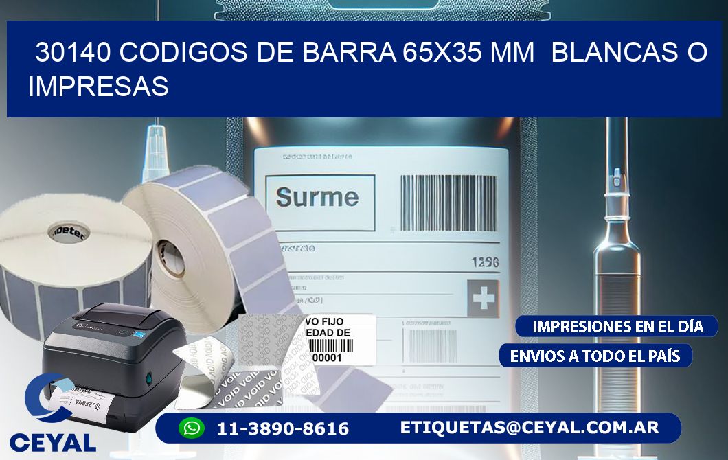 30140 CODIGOS DE BARRA 65x35 mm BLANCAS O IMPRESAS
