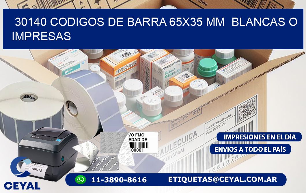 30140 CODIGOS DE BARRA 65×35 mm  BLANCAS O IMPRESAS