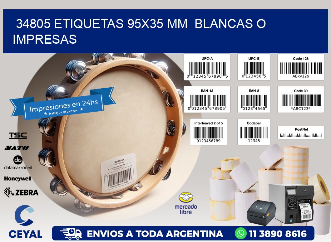 34805 ETIQUETAS 95x35 mm  BLANCAS O IMPRESAS