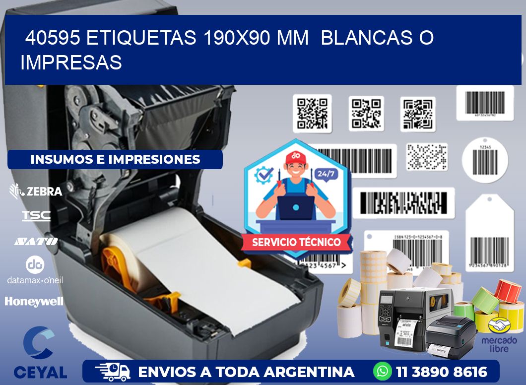 40595 ETIQUETAS 190x90 mm BLANCAS O IMPRESAS