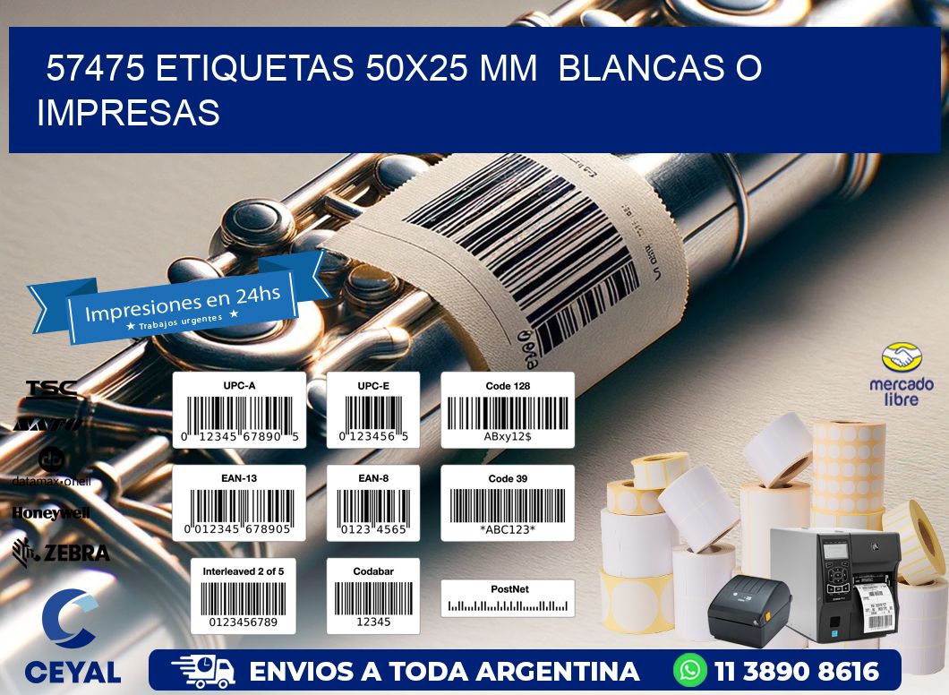 57475 ETIQUETAS 50x25 mm  BLANCAS O IMPRESAS