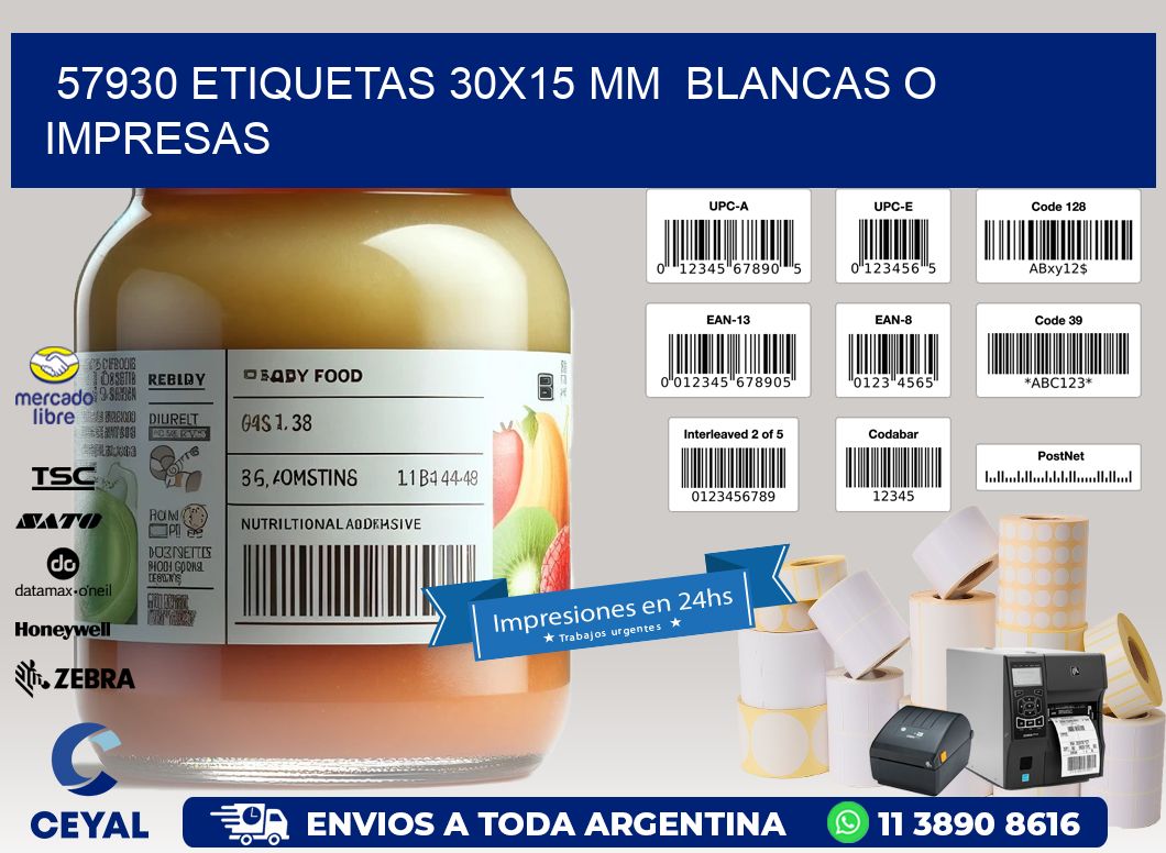 57930 ETIQUETAS 30x15 mm  BLANCAS O IMPRESAS