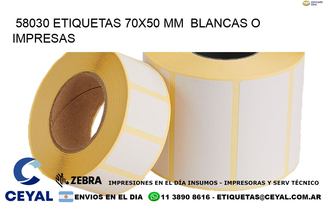 58030 ETIQUETAS 70x50 mm  BLANCAS O IMPRESAS