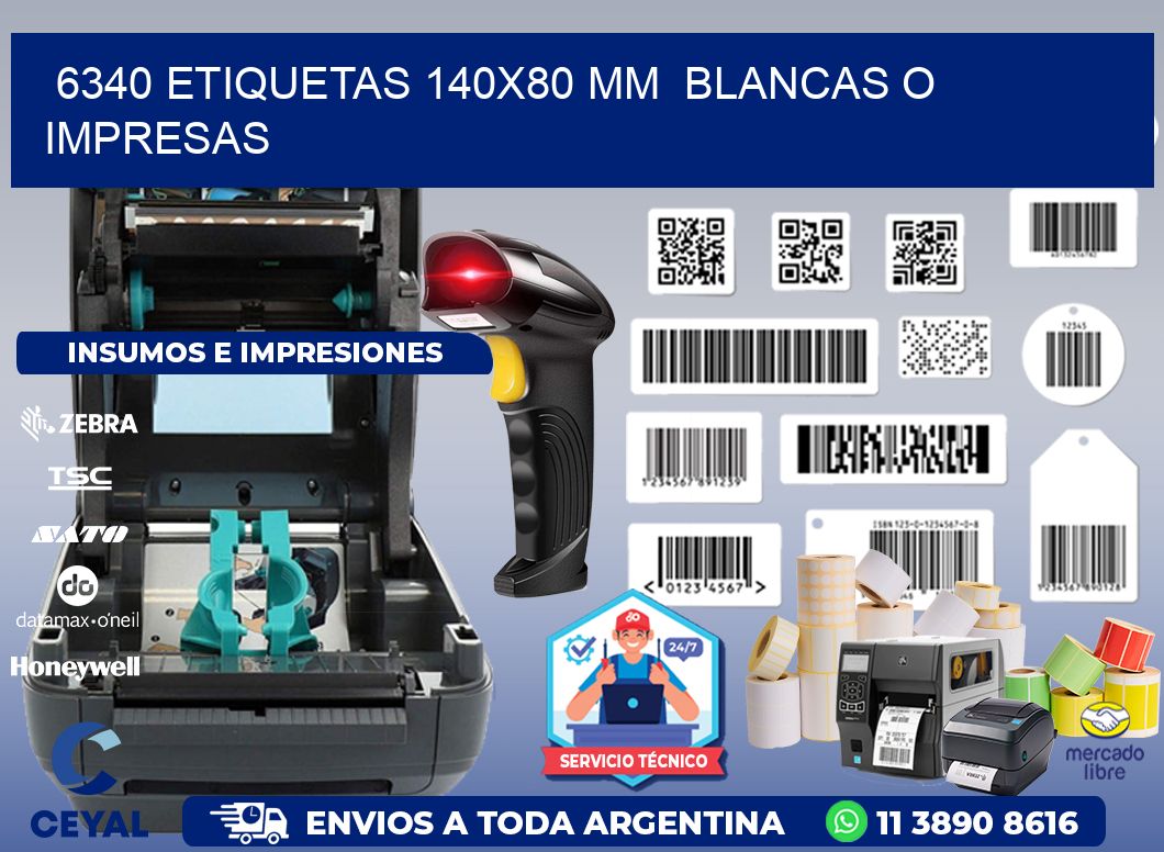 6340 ETIQUETAS 140x80 mm  BLANCAS O IMPRESAS