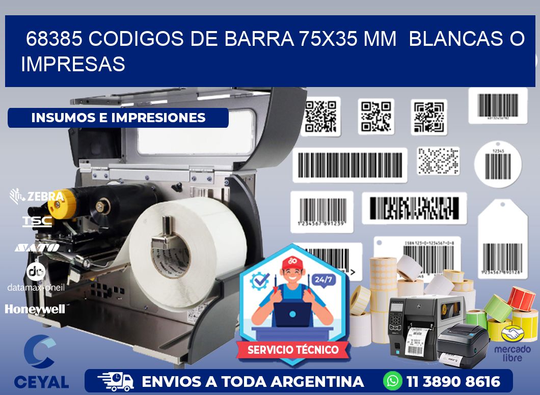 68385 CODIGOS DE BARRA 75x35 mm  BLANCAS O IMPRESAS