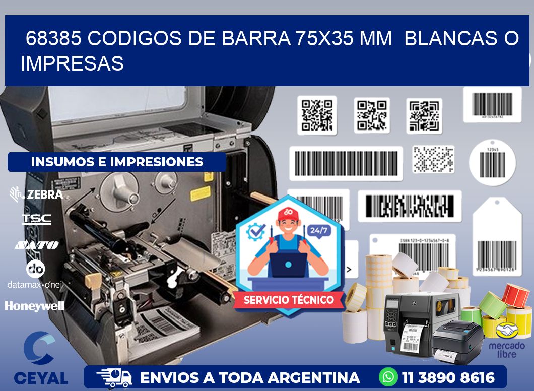 68385 CODIGOS DE BARRA 75x35 mm  BLANCAS O IMPRESAS