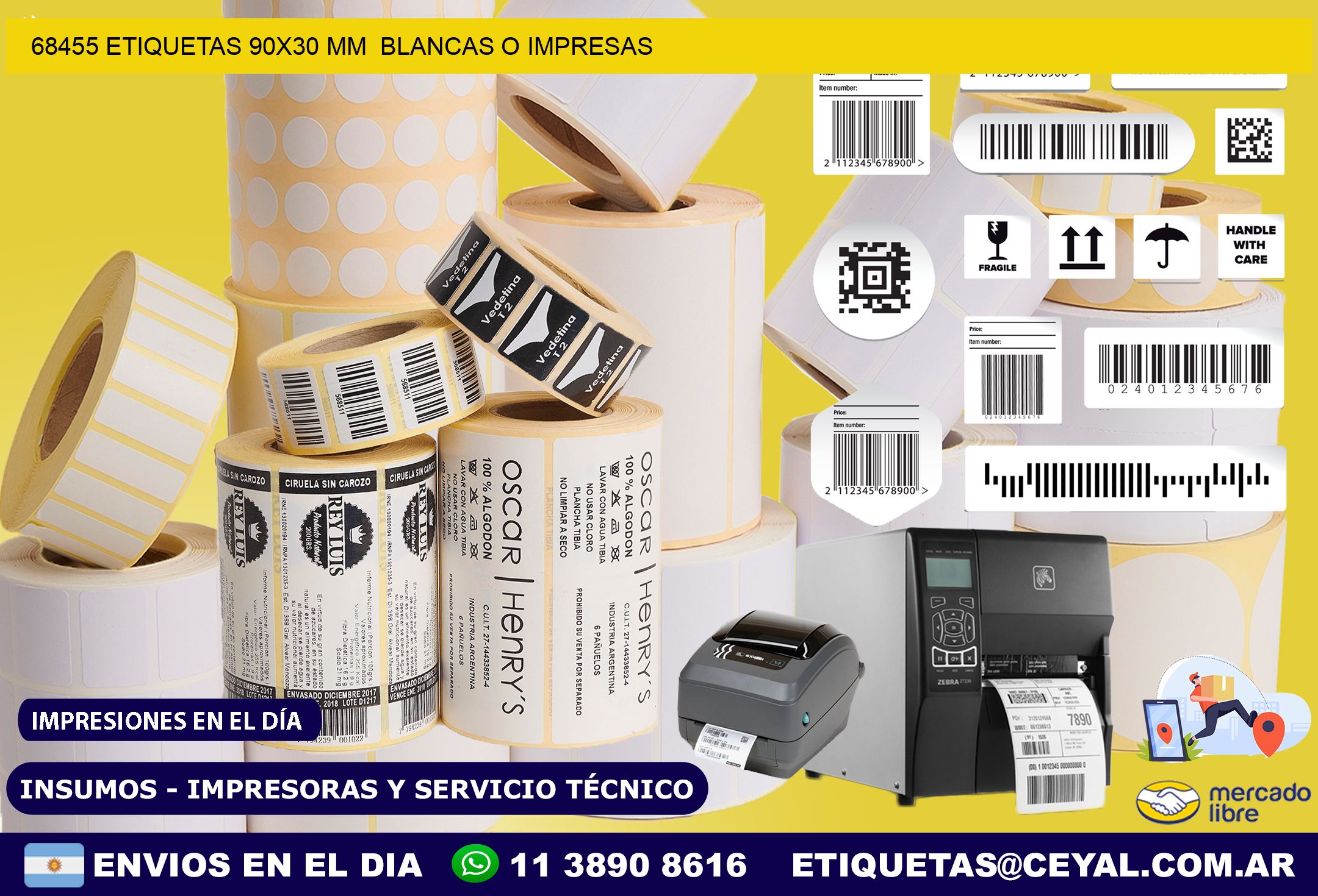 68455 ETIQUETAS 90×30 mm  BLANCAS O IMPRESAS