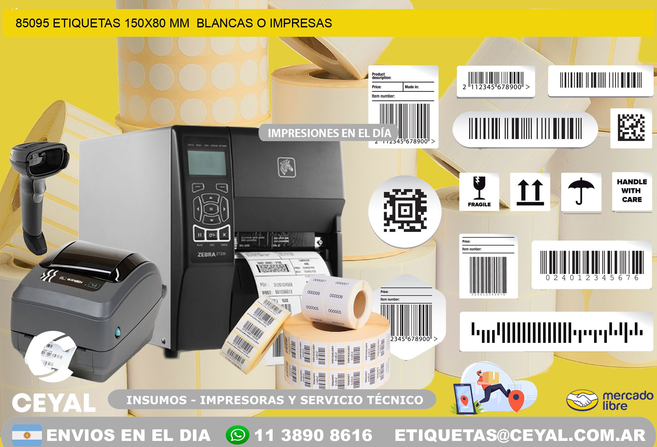 85095 ETIQUETAS 150×80 mm  BLANCAS O IMPRESAS