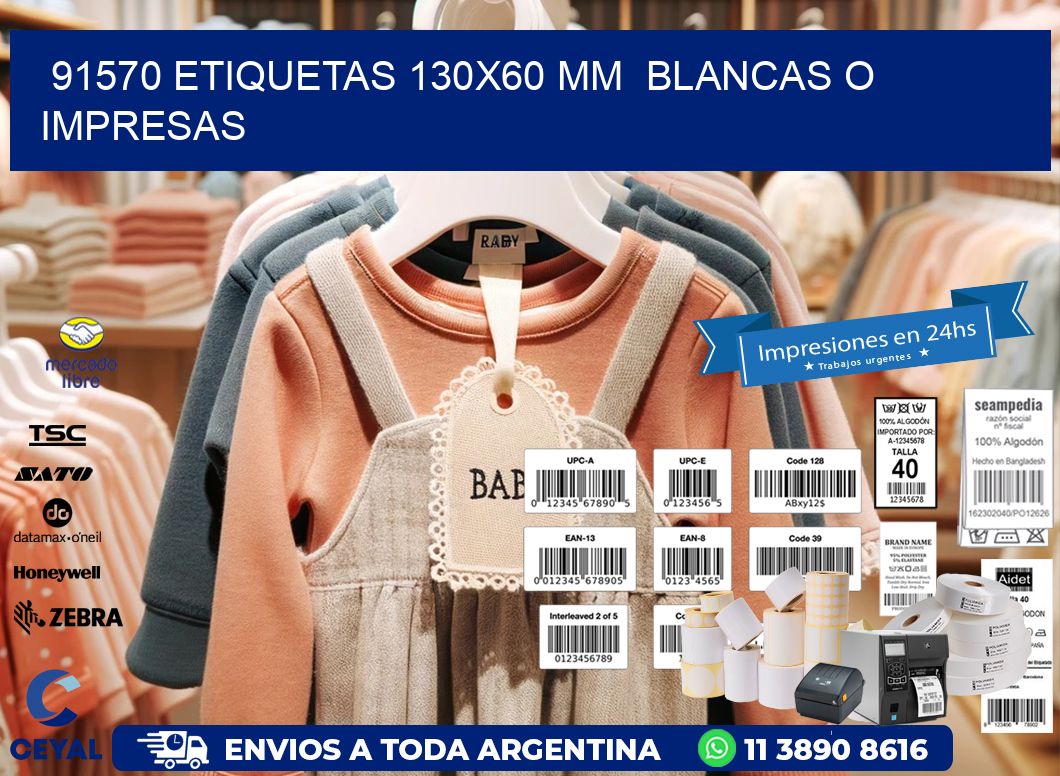91570 ETIQUETAS 130x60 mm BLANCAS O IMPRESAS