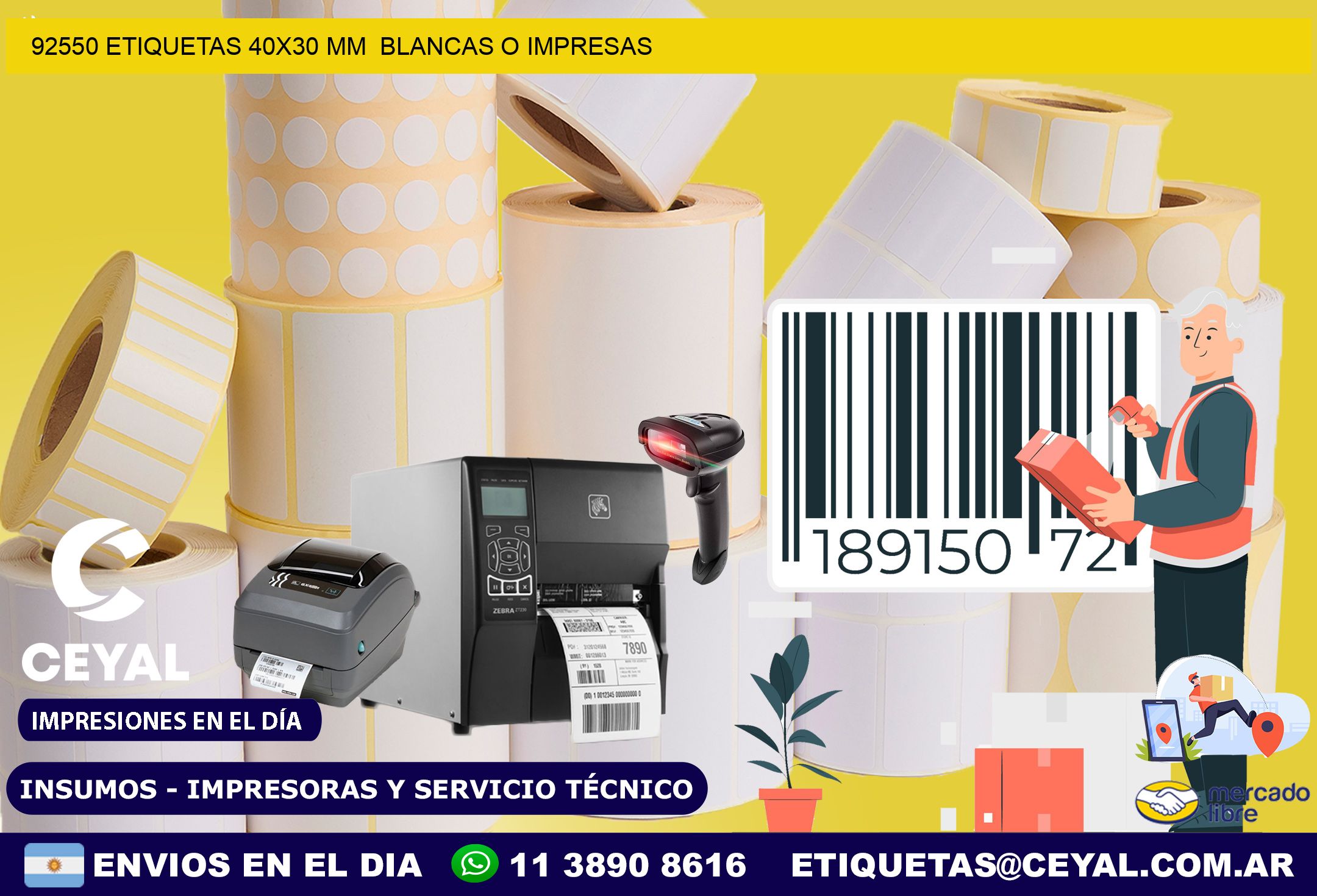 92550 ETIQUETAS 40×30 mm  BLANCAS O IMPRESAS