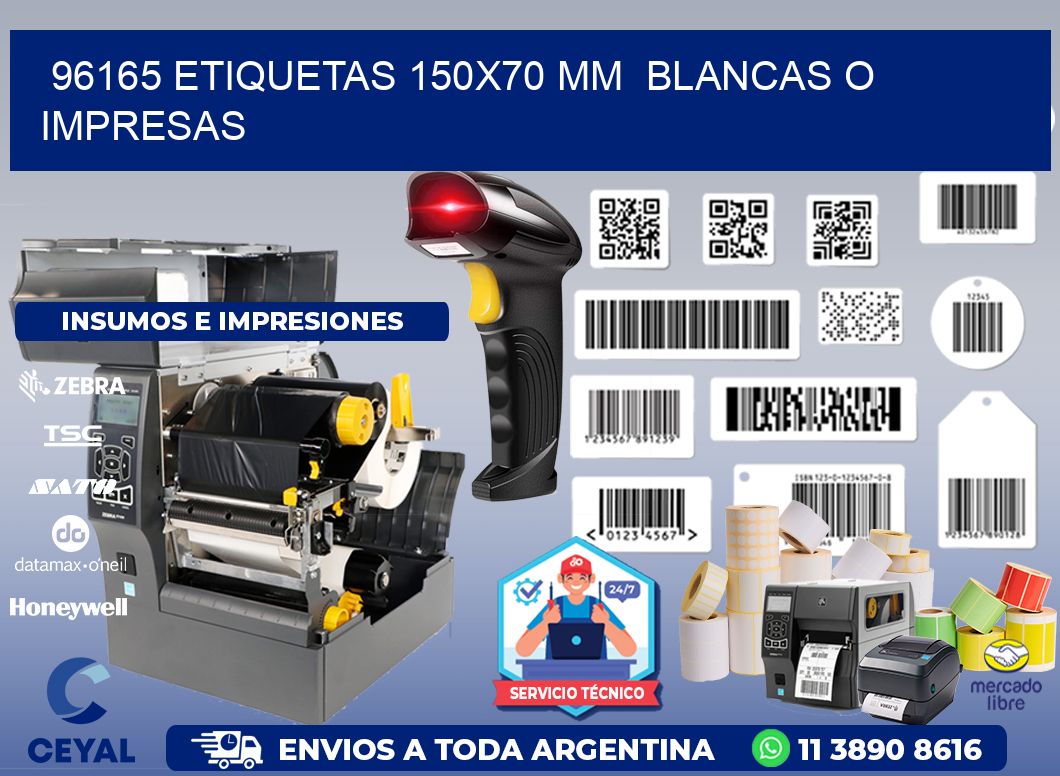 96165 ETIQUETAS 150x70 mm  BLANCAS O IMPRESAS