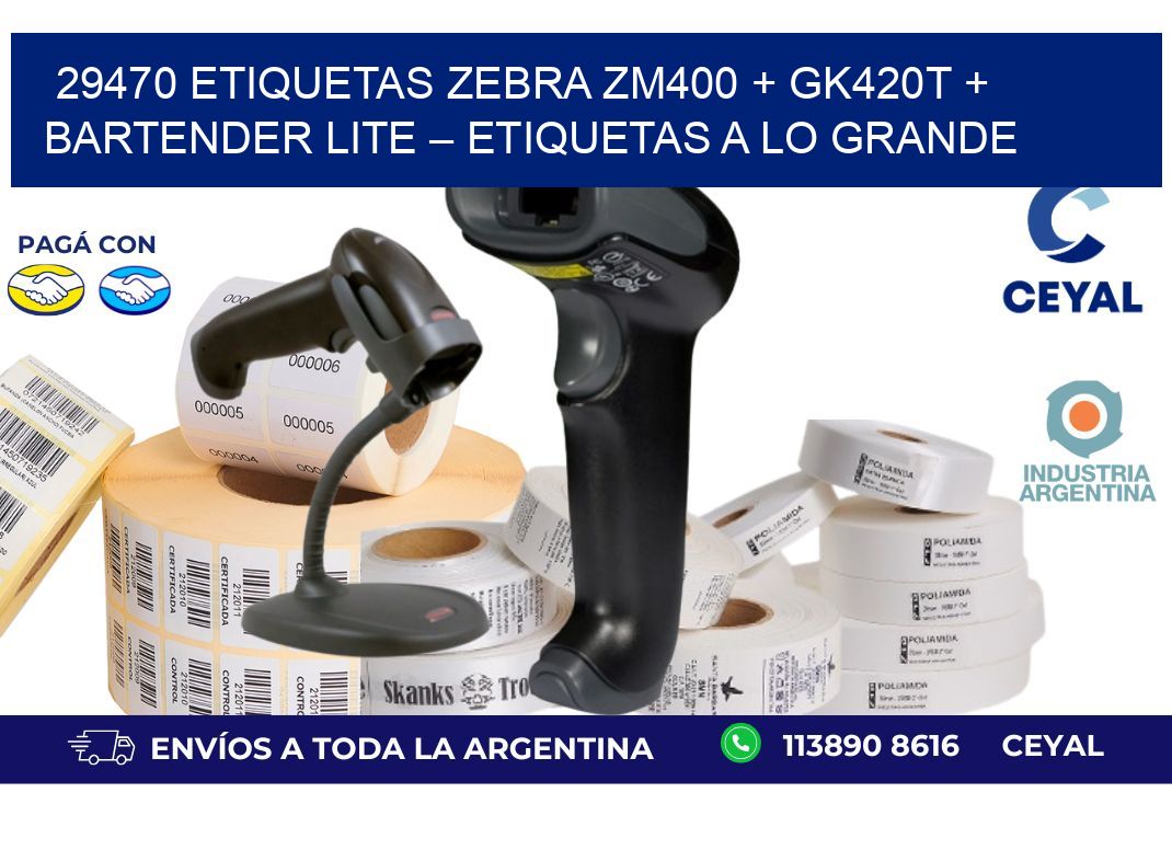 29470 ETIQUETAS Zebra ZM400 + GK420T + BarTender Lite – Etiquetas a lo grande