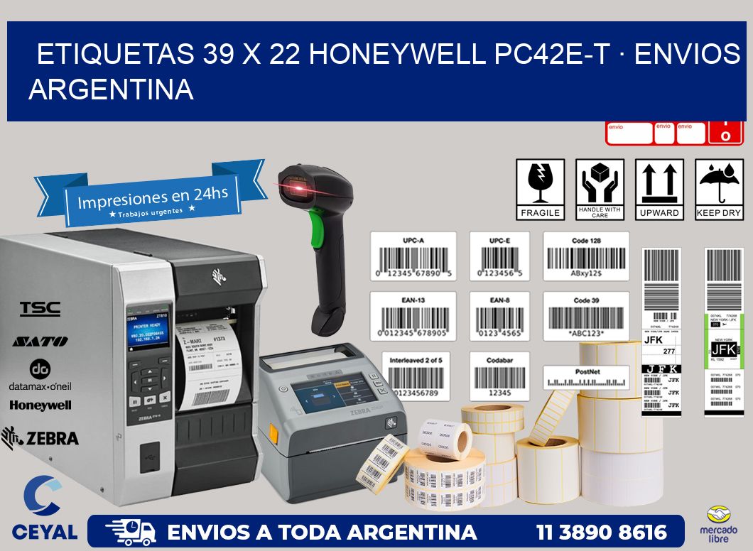 ETIQUETAS 39 x 22 HONEYWELL PC42E-T · ENVIOS ARGENTINA