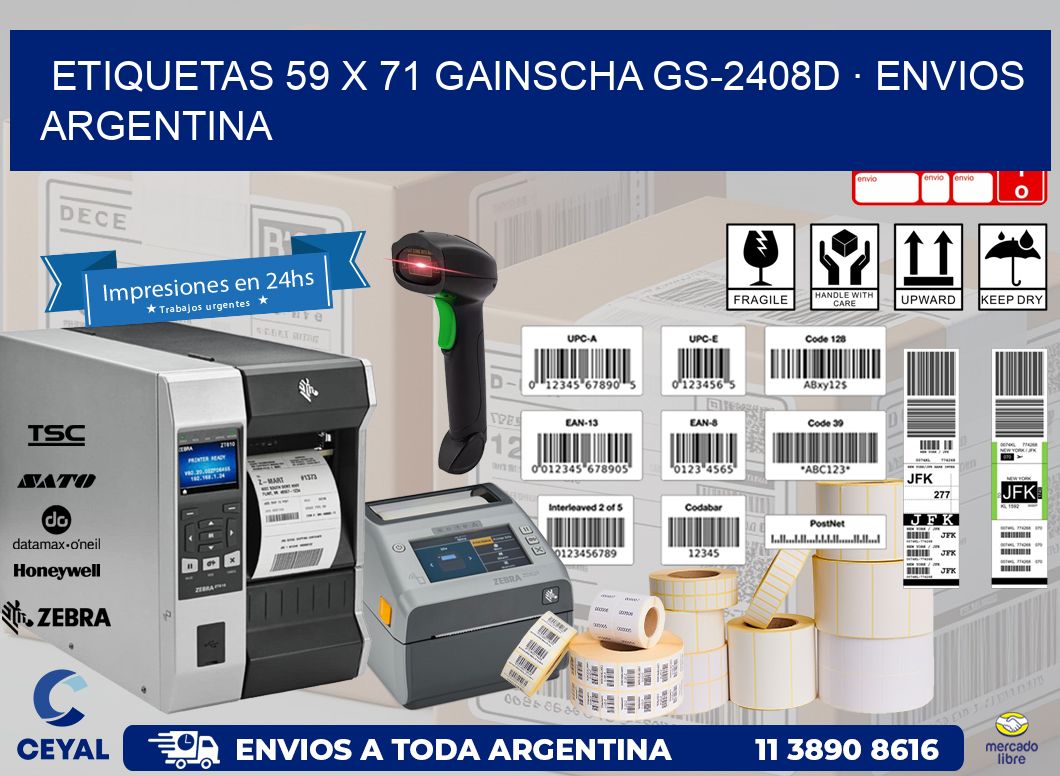 ETIQUETAS 59 x 71 GAINSCHA GS-2408D · ENVIOS ARGENTINA