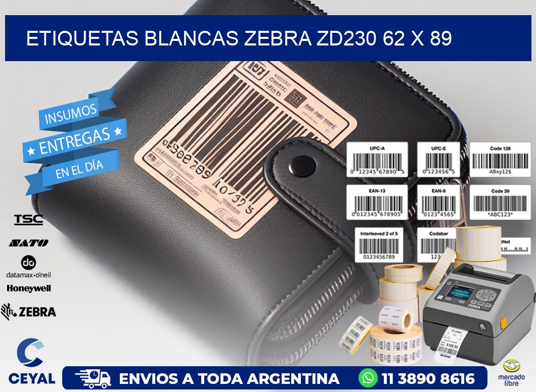 ETIQUETAS BLANCAS ZEBRA ZD230 62 x 89