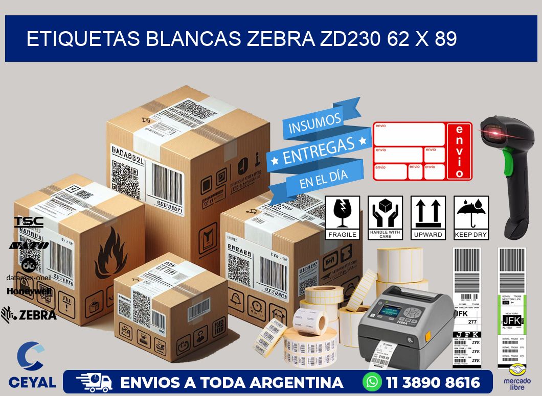 ETIQUETAS BLANCAS ZEBRA ZD230 62 x 89