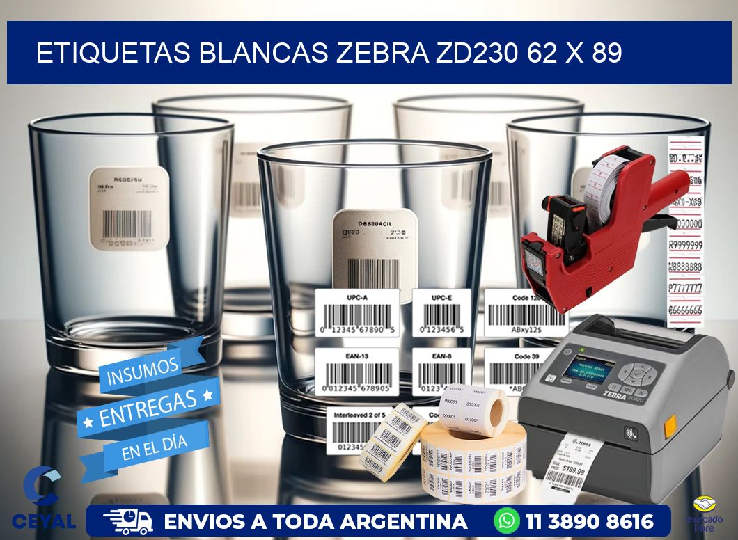 ETIQUETAS BLANCAS ZEBRA ZD230 62 x 89