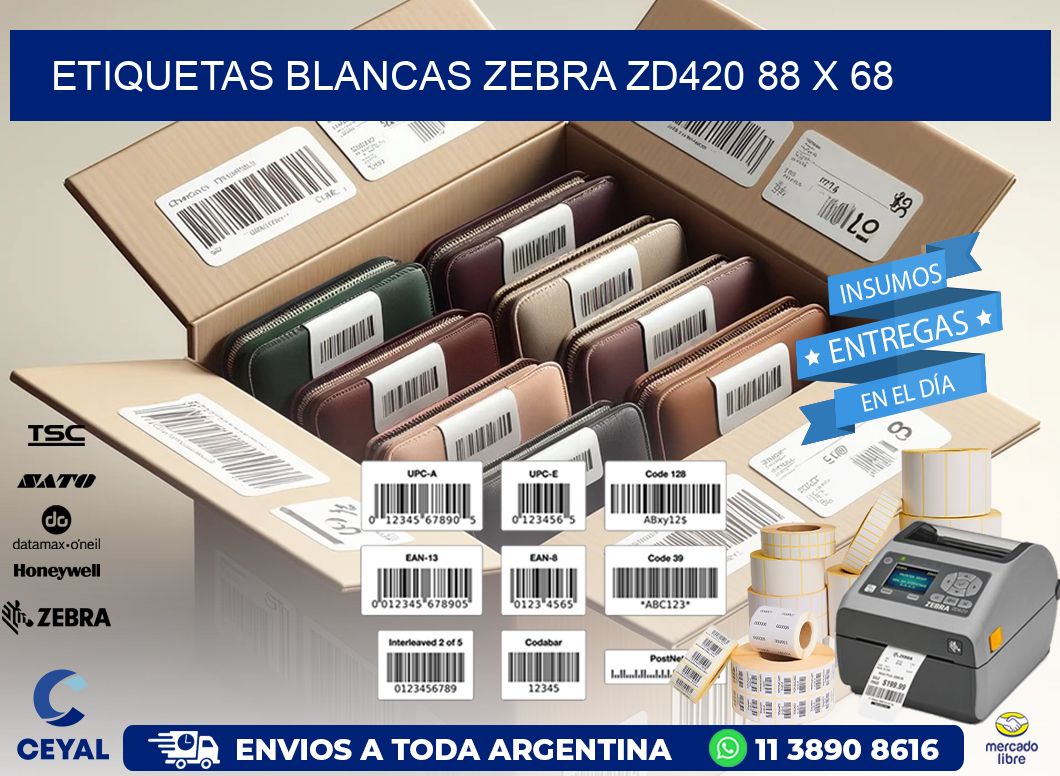 ETIQUETAS BLANCAS ZEBRA ZD420 88 x 68