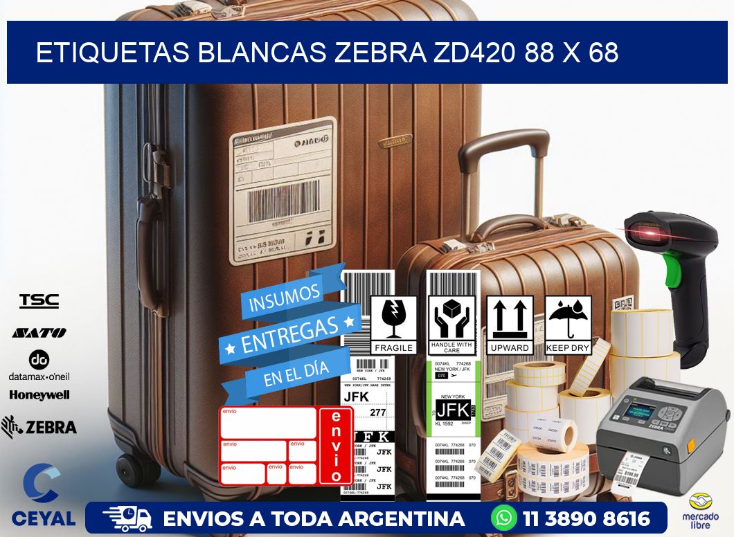 ETIQUETAS BLANCAS ZEBRA ZD420 88 x 68