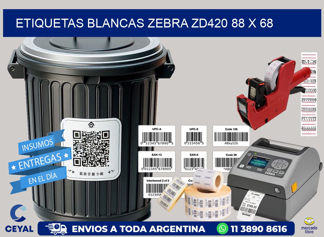 ETIQUETAS BLANCAS ZEBRA ZD420 88 x 68