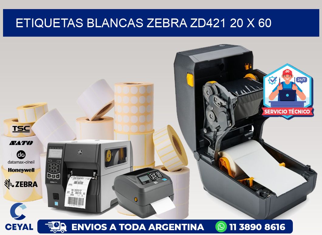 ETIQUETAS BLANCAS ZEBRA ZD421 20 x 60