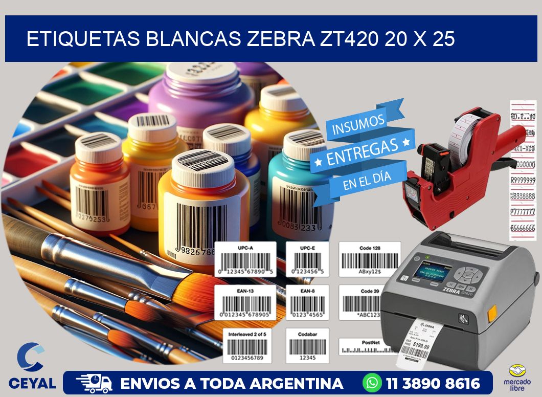 ETIQUETAS BLANCAS ZEBRA ZT420 20 x 25