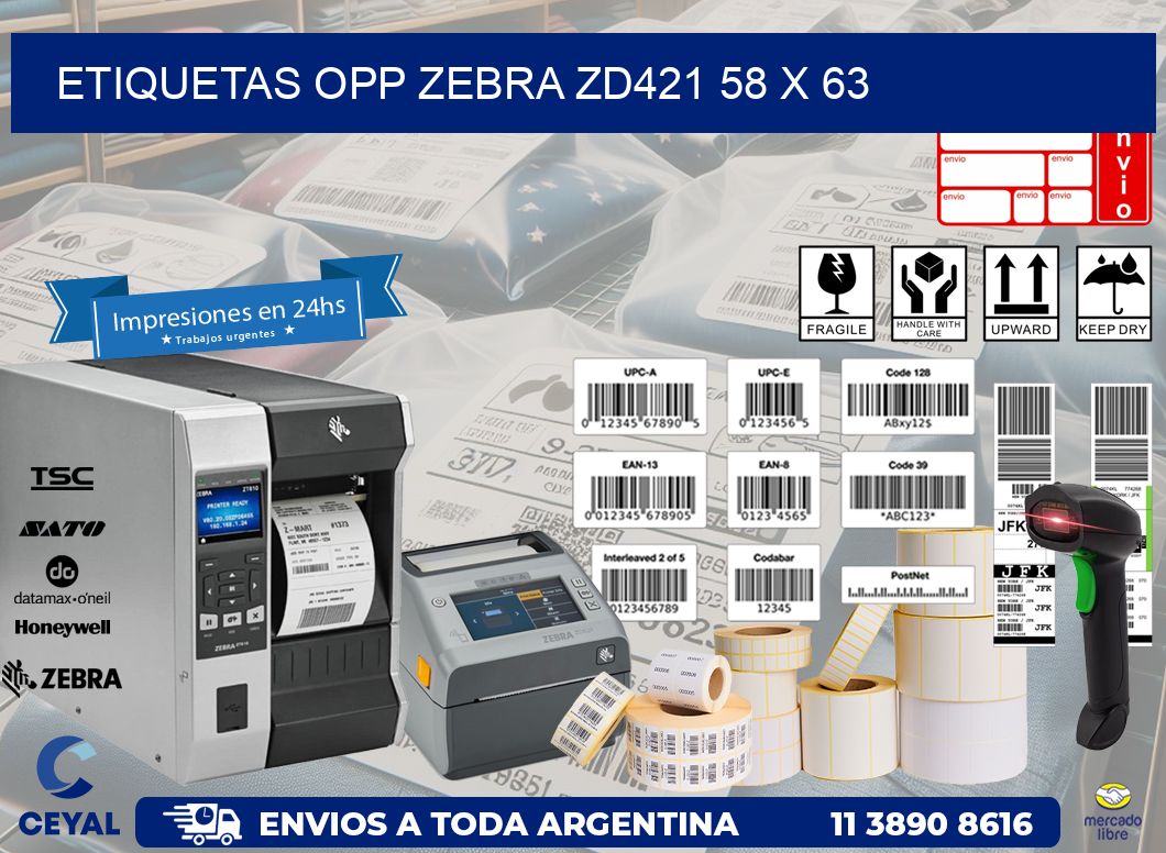 ETIQUETAS OPP ZEBRA ZD421 58 x 63
