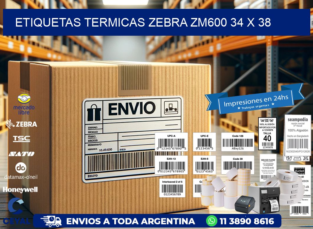 ETIQUETAS TERMICAS ZEBRA ZM600 34 x 38