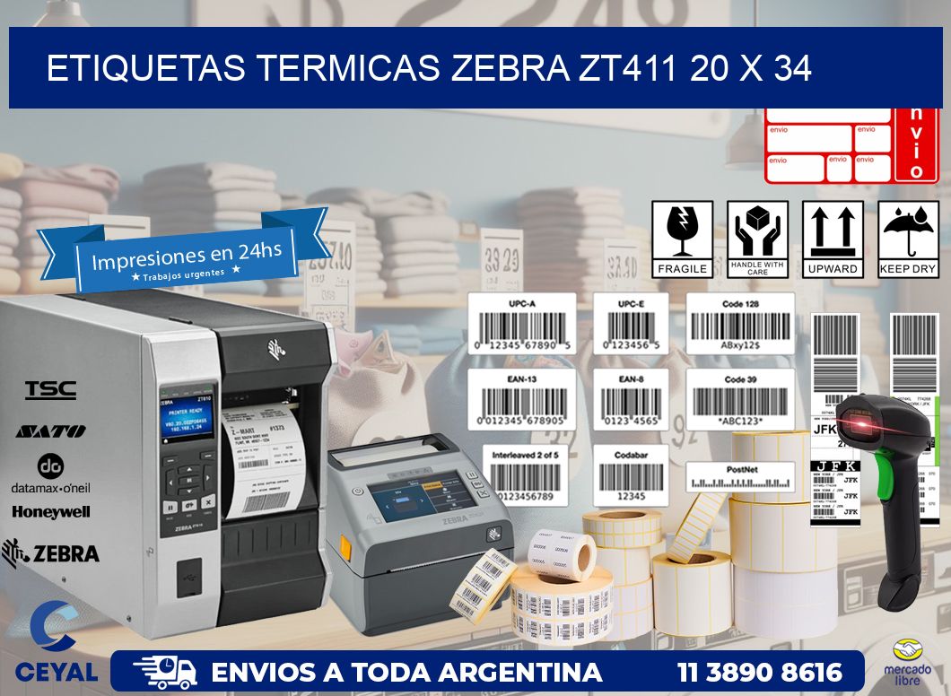 ETIQUETAS TERMICAS ZEBRA ZT411 20 x 34