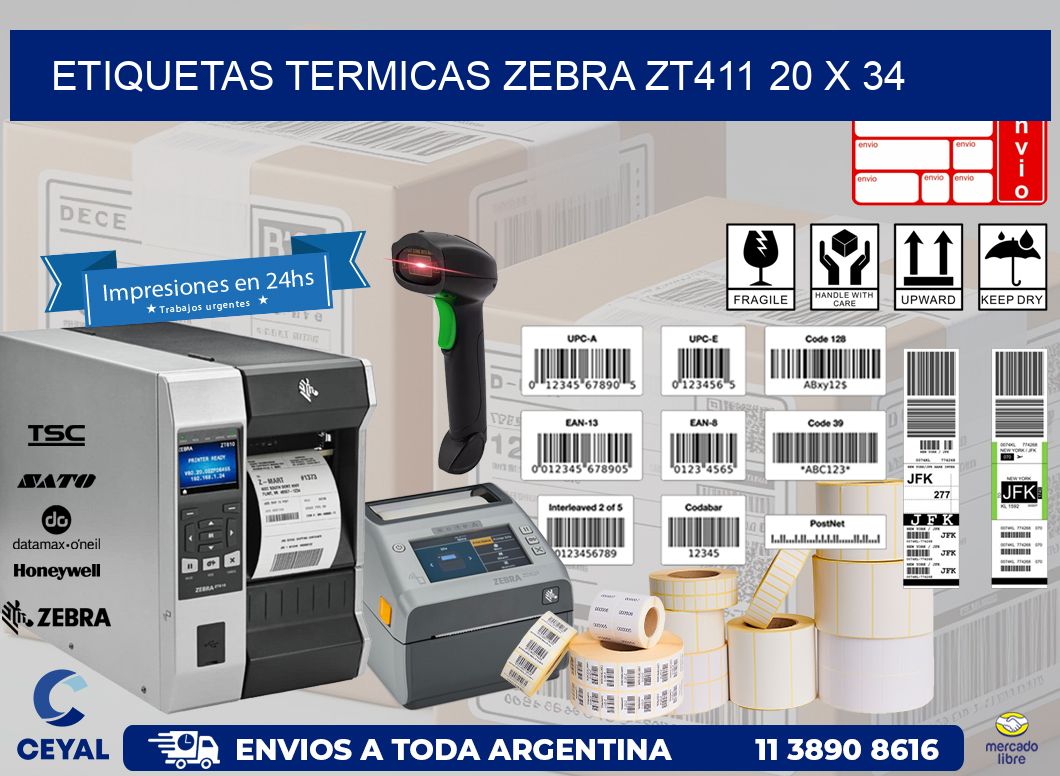 ETIQUETAS TERMICAS ZEBRA ZT411 20 x 34