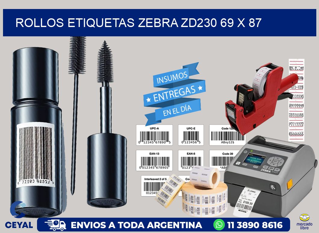 ROLLOS ETIQUETAS Zebra ZD230 69 x 87