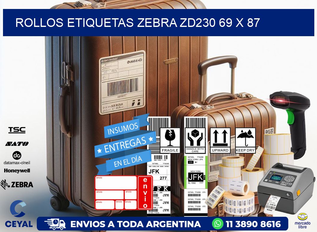 ROLLOS ETIQUETAS Zebra ZD230 69 x 87
