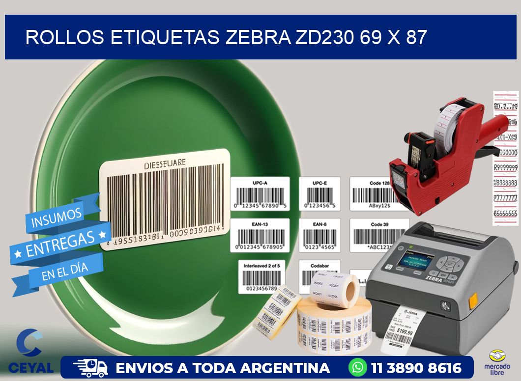 ROLLOS ETIQUETAS Zebra ZD230 69 x 87