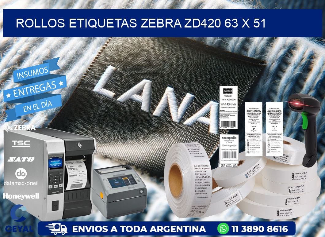 ROLLOS ETIQUETAS Zebra ZD420 63 x 51