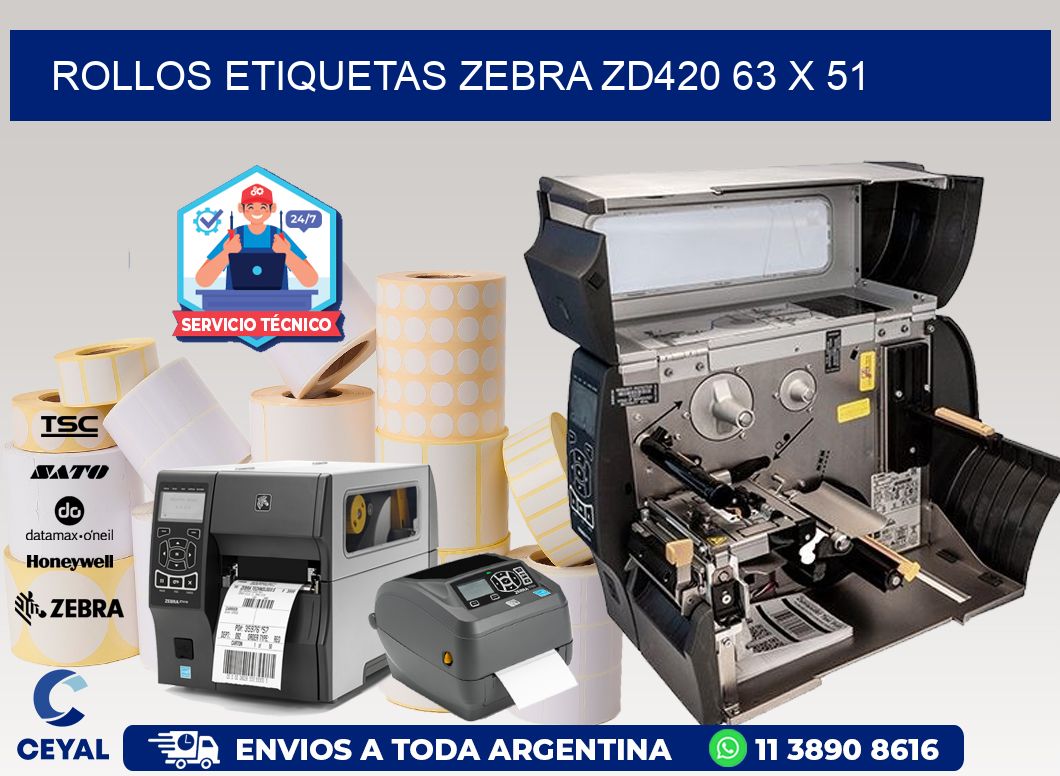 ROLLOS ETIQUETAS Zebra ZD420 63 x 51