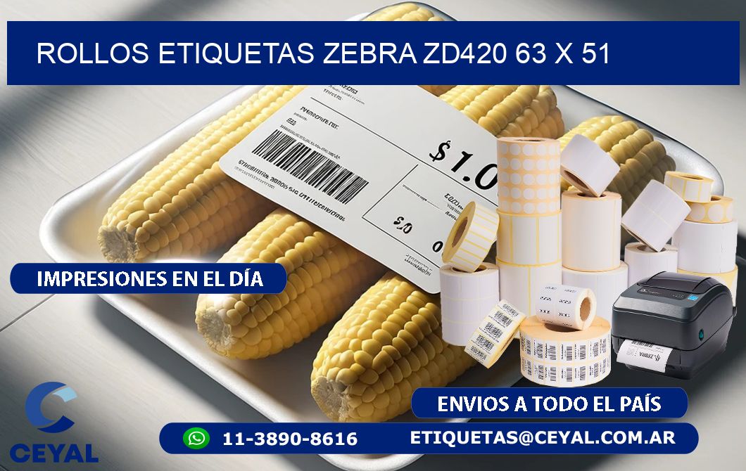 ROLLOS ETIQUETAS Zebra ZD420 63 x 51