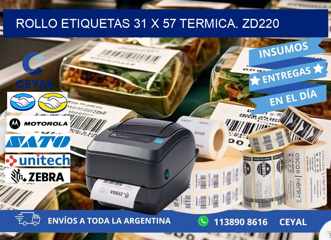 Rollo etiquetas 31 x 57 termica. zd220