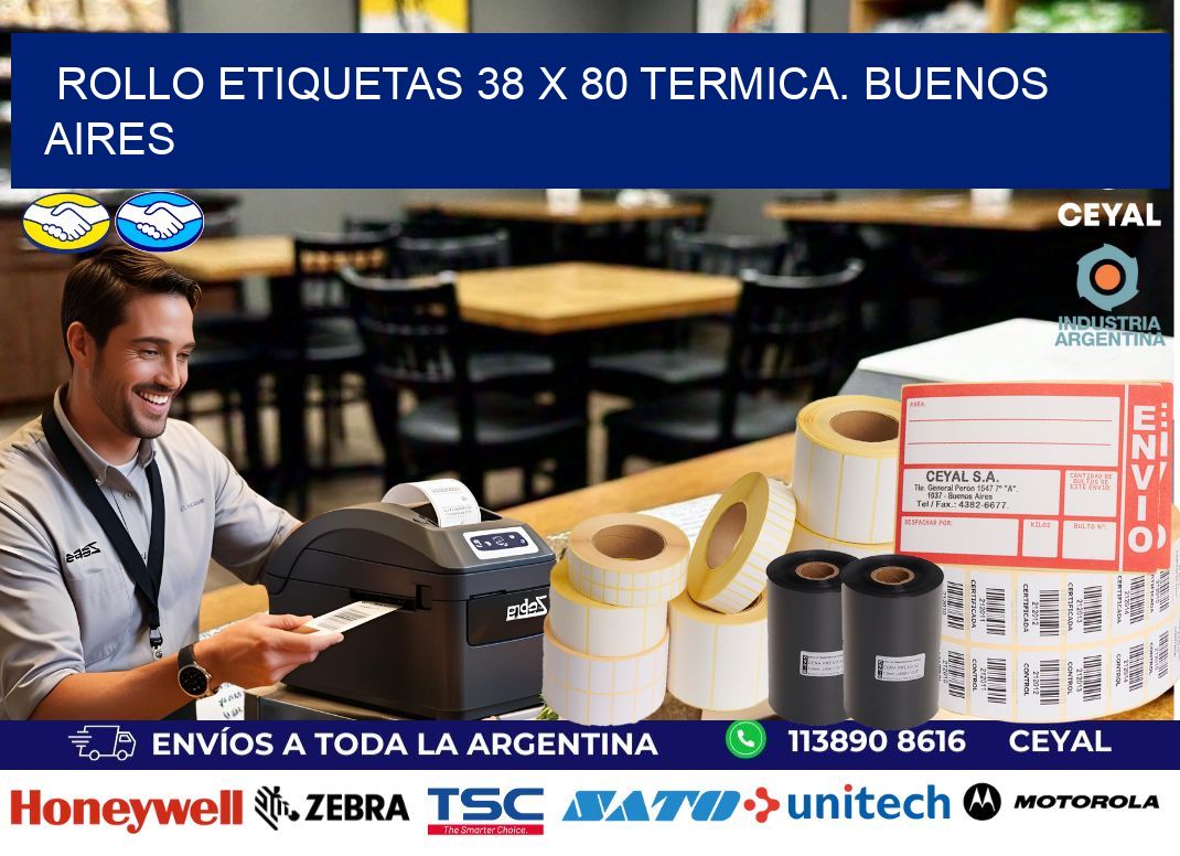 Rollo etiquetas 38 x 80 termica. Buenos Aires