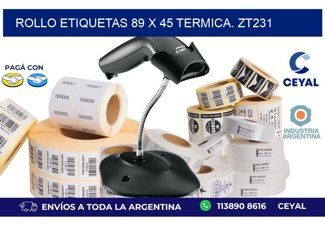 Rollo etiquetas 89 x 45 termica. zt231